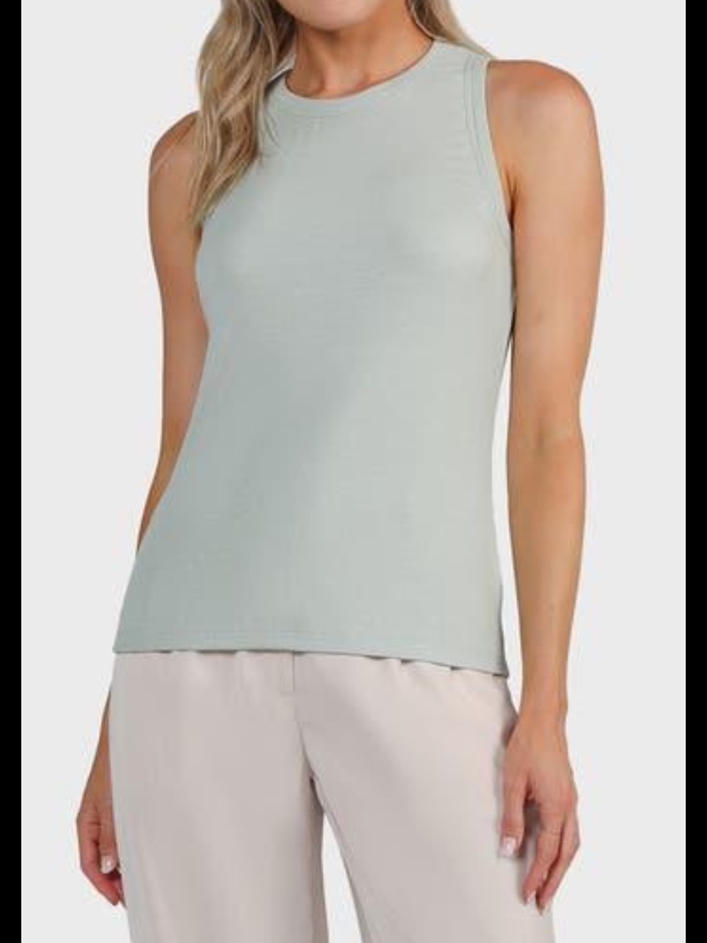 Michael Stars Ribbed Sleeveless Tank Top Pale Sage Green One Size